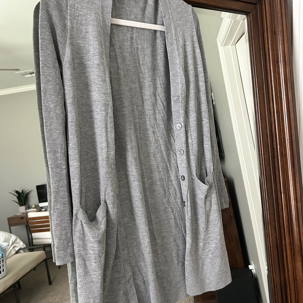 LOFT Gray Button-Up Cardigan
